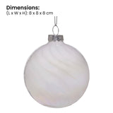 Christabelle Box of 6 White Glass Baubles with Stripe & Faint Iridescence