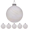 Christabelle Box of 6 White Glass Baubles with Stripe & Faint Iridescence
