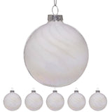 Christabelle Box of 6 White Glass Baubles with Stripe & Faint Iridescence