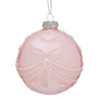 Christabelle Box of 6 Pink Glass Baubles with Sparkle Floral Pattern