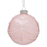 Christabelle Box of 6 Pink Glass Baubles with Glitter Floral Pattern