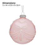 Christabelle Box of 6 Pink Glass Baubles with Glitter Floral Pattern