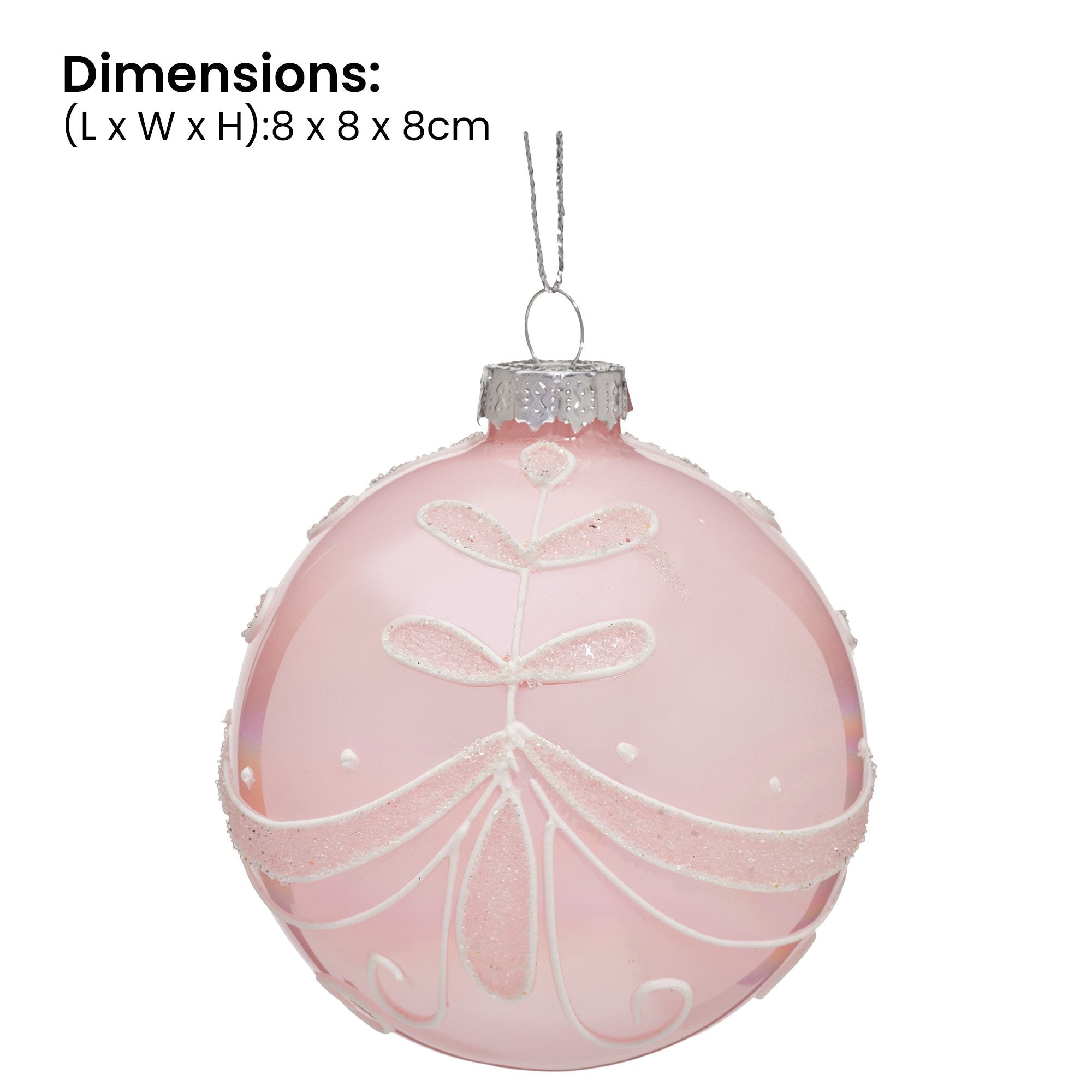 Christabelle Box of 6 Pink Glass Baubles with Glitter Floral Pattern