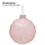 Christabelle Box of 6 Pink Glass Baubles with Sparkle Floral Pattern