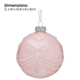 Christabelle Box of 6 Pink Glass Baubles with Glitter Floral Pattern