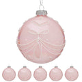 Christabelle Box of 6 Pink Glass Baubles with Sparkle Floral Pattern