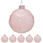 Christabelle Box of 6 Pink Glass Baubles with Sparkle Floral Pattern