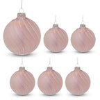 Christabelle 6 Pink Glass Christmas Baubles Gloss Textured 8cm Xmas Tree Decorations Hanging Ornaments Gift Boxed Set