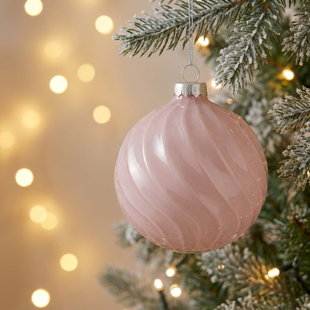 Christabelle 6 Pink Glass Christmas Baubles Gloss Textured 8cm Xmas Tree Decorations Hanging Ornaments Gift Boxed Set