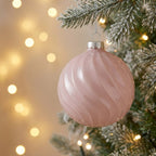 Christabelle 6 Pink Glass Christmas Baubles Gloss Textured 8cm Xmas Tree Decorations Hanging Ornaments Gift Boxed Set