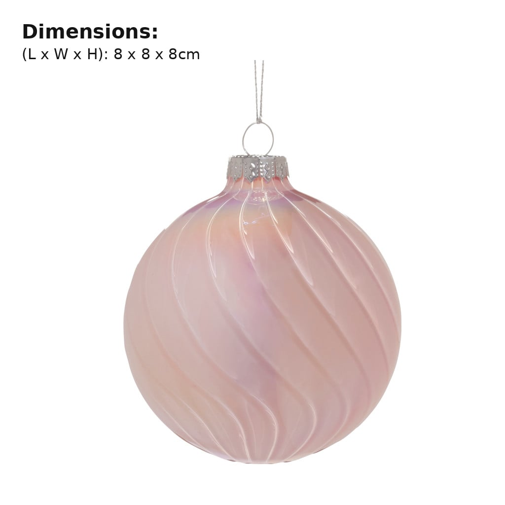 Christabelle 6 Pink Glass Christmas Baubles Gloss Textured 8cm Xmas Tree Decorations Hanging Ornaments Gift Boxed Set