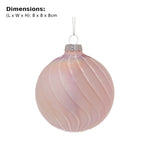 Christabelle 6 Pink Glass Christmas Baubles Gloss Textured 8cm Xmas Tree Decorations Hanging Ornaments Gift Boxed Set