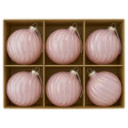 Christabelle 6 Pink Glass Christmas Baubles Gloss Textured 8cm Xmas Tree Decorations Hanging Ornaments Gift Boxed Set