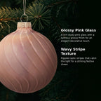 Christabelle 6 Pink Glass Christmas Baubles Gloss Textured 8cm Xmas Tree Decorations Hanging Ornaments Gift Boxed Set
