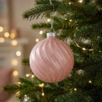 Christabelle 6 Pink Glass Christmas Baubles Gloss Textured 8cm Xmas Tree Decorations Hanging Ornaments Gift Boxed Set