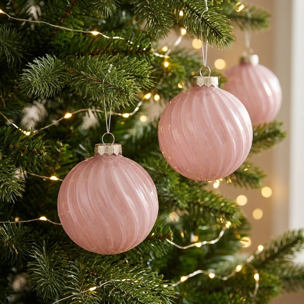 Christabelle 6 Pink Glass Christmas Baubles Gloss Textured 8cm Xmas Tree Decorations Hanging Ornaments Gift Boxed Set
