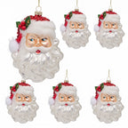 Christabelle 6 Glass Christmas Baubles Santa Head Fur Trim Novelty 13cm Xmas Tree Decorations Hanging Ornaments