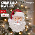 Christabelle 6 Glass Christmas Baubles Santa Head Fur Trim Novelty 13cm Xmas Tree Decorations Hanging Ornaments