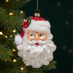 Christabelle 6 Glass Christmas Baubles Santa Head Fur Trim Novelty 13cm Xmas Tree Decorations Hanging Ornaments