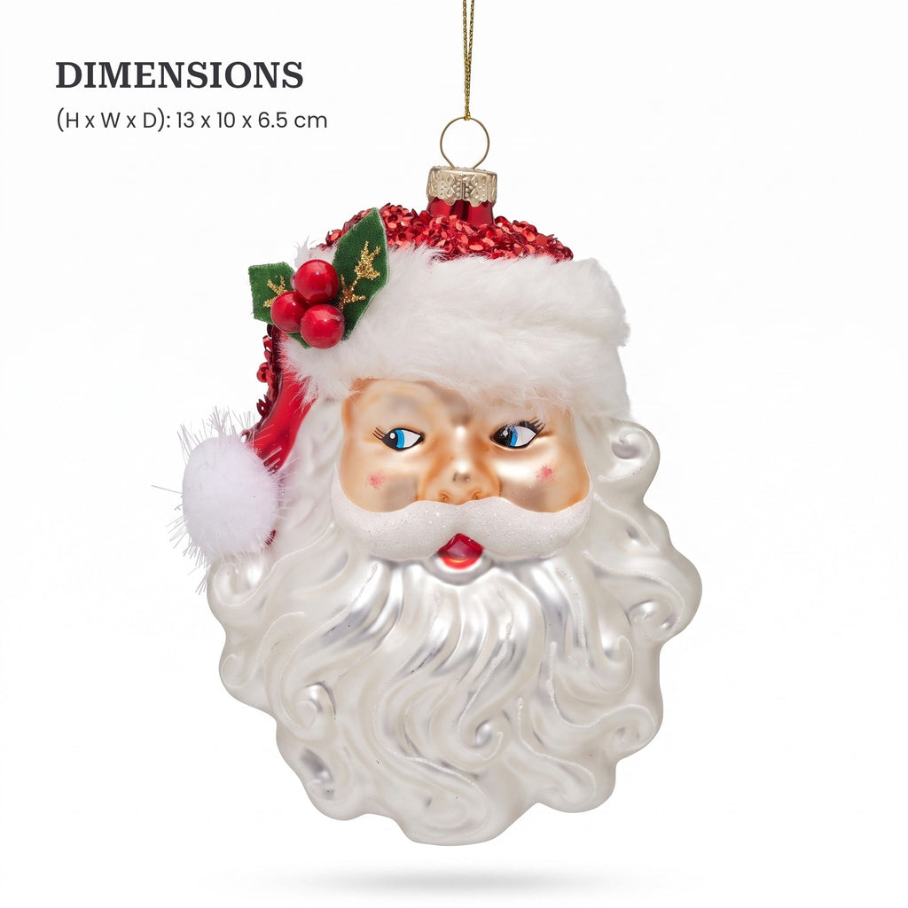 Christabelle 6 Glass Christmas Baubles Santa Head Fur Trim Novelty 13cm Xmas Tree Decorations Hanging Ornaments