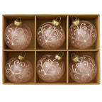Christabelle Pink Glass Baubles 6Pcs with White Pattern & Pearls Balls Christmas Tree Decoration Ornament