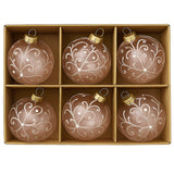 Christabelle Pink Glass Baubles 6Pcs with White Pattern & Pearls Balls Christmas Tree Decoration Ornament
