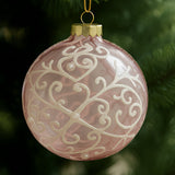 Christabelle Pink Glass Baubles 6Pcs with White Pattern & Pearls Balls Christmas Tree Decoration Ornament