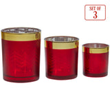 Christabelle Christmas Candle Jar Set of 3 Red and Gold Holiday Candle Holders