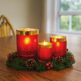 Christabelle Christmas Candle Jar Set of 3 Red and Gold Holiday Candle Holders