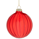 Christabelle Glossy Red Glass Baubles 6Pcs with Textured Stripe Pattern Balls Christmas Tree Decoration Ornament