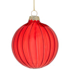 Christabelle Glossy Red Glass Baubles 6Pcs with Textured Stripe Pattern Balls Christmas Tree Decoration Ornament