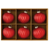 Christabelle Glossy Red Glass Baubles 6Pcs with Textured Stripe Pattern Balls Christmas Tree Decoration Ornament