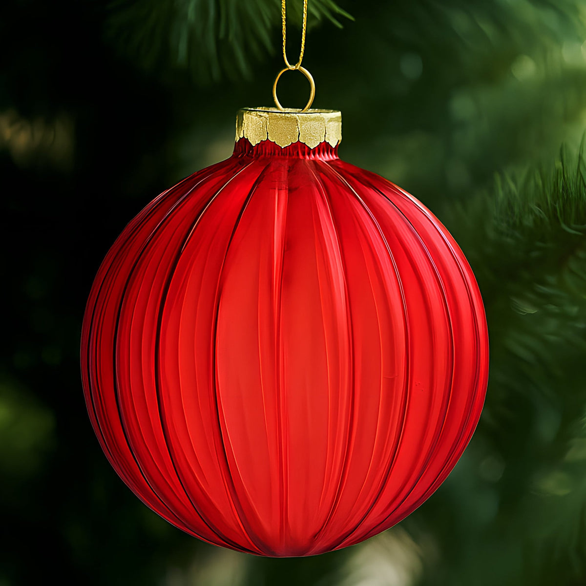 Christabelle Glossy Red Glass Baubles 6Pcs with Textured Stripe Pattern Balls Christmas Tree Decoration Ornament