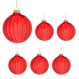Christabelle Glossy Red Glass Baubles 6Pcs with Textured Stripe Pattern Balls Christmas Tree Decoration Ornament