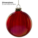 Christabelle Rich Glossy Red Glass Baubles 6Pcs with Textured Stripe Finish Balls Christmas Tree Decoration Ornament
