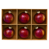 Christabelle Rich Glossy Red Glass Baubles 6Pcs with Textured Stripe Finish Balls Christmas Tree Decoration Ornament