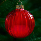 Christabelle Rich Glossy Red Glass Baubles 6Pcs with Textured Stripe Finish Balls Christmas Tree Decoration Ornament