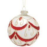 Christabelle White Glass Baubles 6Pcs with Red and Champagne Glitter Swirls Balls Christmas Tree Decoration Ornament