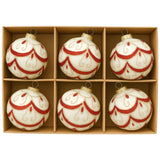 Christabelle White Glass Baubles 6Pcs with Red and Champagne Glitter Swirls Balls Christmas Tree Decoration Ornament