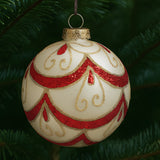 Christabelle White Glass Baubles 6Pcs with Red and Champagne Glitter Swirls Balls Christmas Tree Decoration Ornament