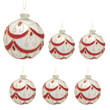 Christabelle White Glass Baubles 6Pcs with Red and Champagne Glitter Swirls Balls Christmas Tree Decoration Ornament