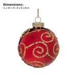 Christabelle 6 Red Glass Christmas Baubles Gold Swirl 8cm Xmas Tree Decorations Hanging Ornaments Gift Boxed Set