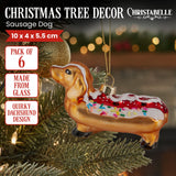 Christabelle Box of 6 Glass Sausage Dog Dachshund Hotdog Bauble