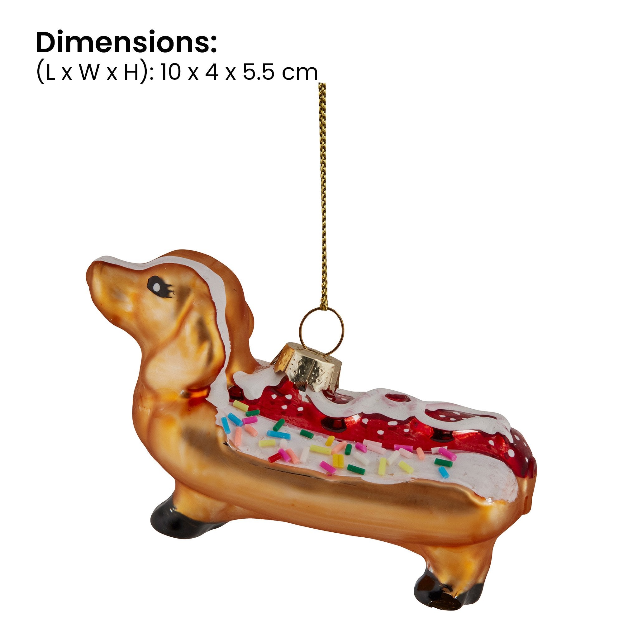 Christabelle Box of 6 Glass Sausage Dog Dachshund Hotdog Bauble