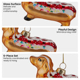 Christabelle Box of 6 Glass Sausage Dog Dachshund Hotdog Bauble