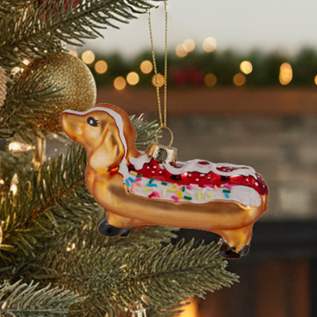 Christabelle Box of 6 Glass Sausage Dog Dachshund Hotdog Bauble
