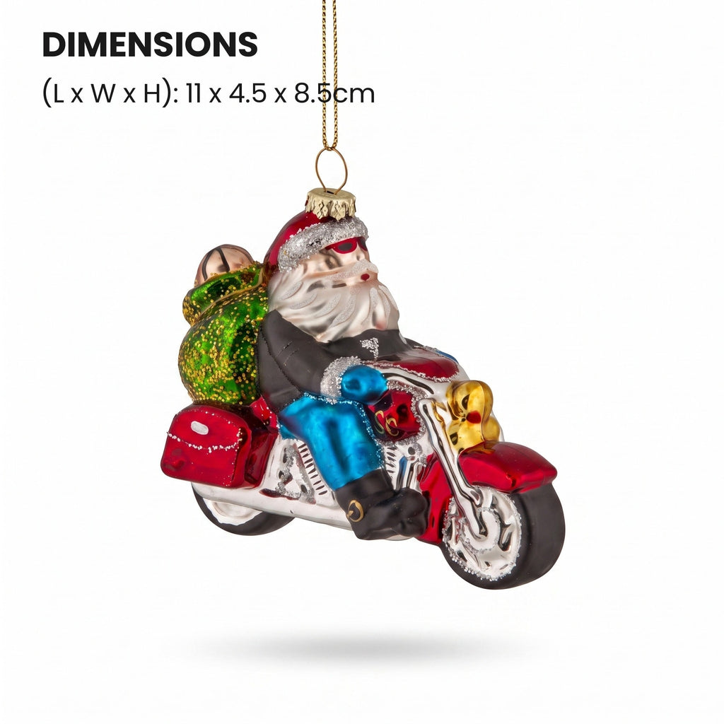 Christabelle 6 Glass Christmas Baubles Motorcycling Santa Novelty 11cm Xmas Tree Decorations Hanging Ornaments
