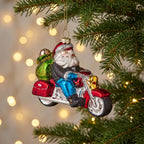 Christabelle 6 Glass Christmas Baubles Motorcycling Santa Novelty 11cm Xmas Tree Decorations Hanging Ornaments