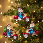 Christabelle 6 Glass Christmas Baubles Motorcycling Santa Novelty 11cm Xmas Tree Decorations Hanging Ornaments