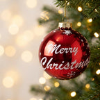 Christabelle 6 Red Glass Christmas Baubles Merry Christmas Design 8cm Xmas Tree Decorations Hanging Ornaments
